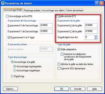 La
                          grille par la bo�te de dialogue